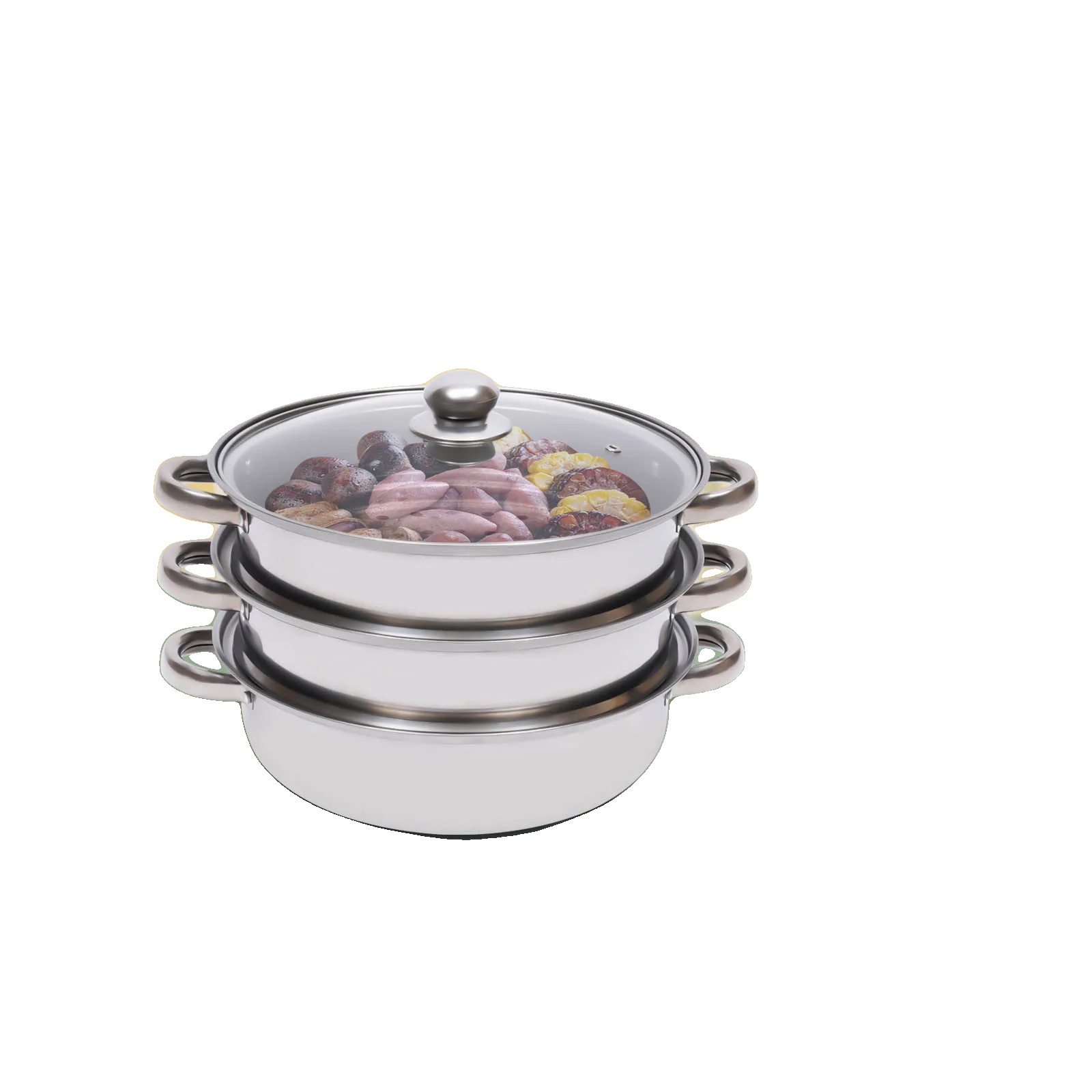 Dampfgarer, Drei-schichten-design, Langlebiges Edelstahl, Silber