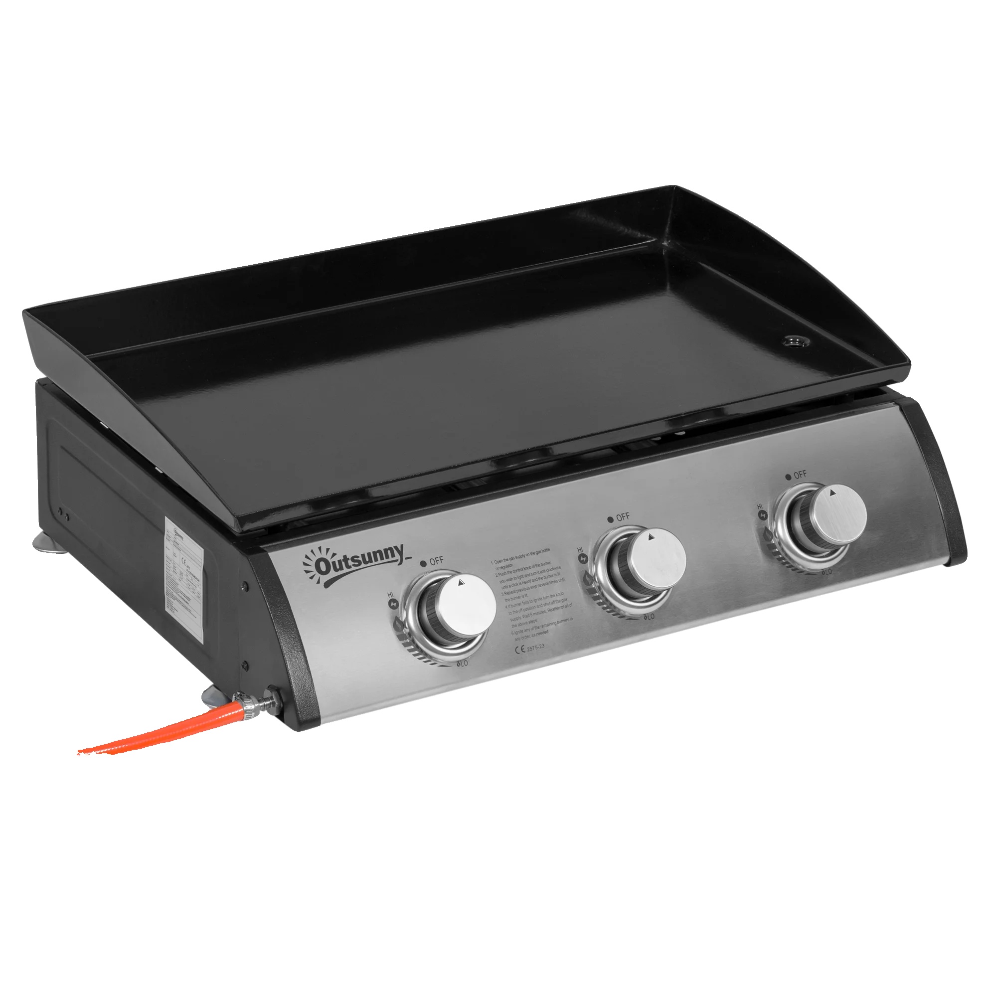 Gasgrill, 3 Leistungsstarke Brenner, Kompaktes Und Tragbares Design, Silber