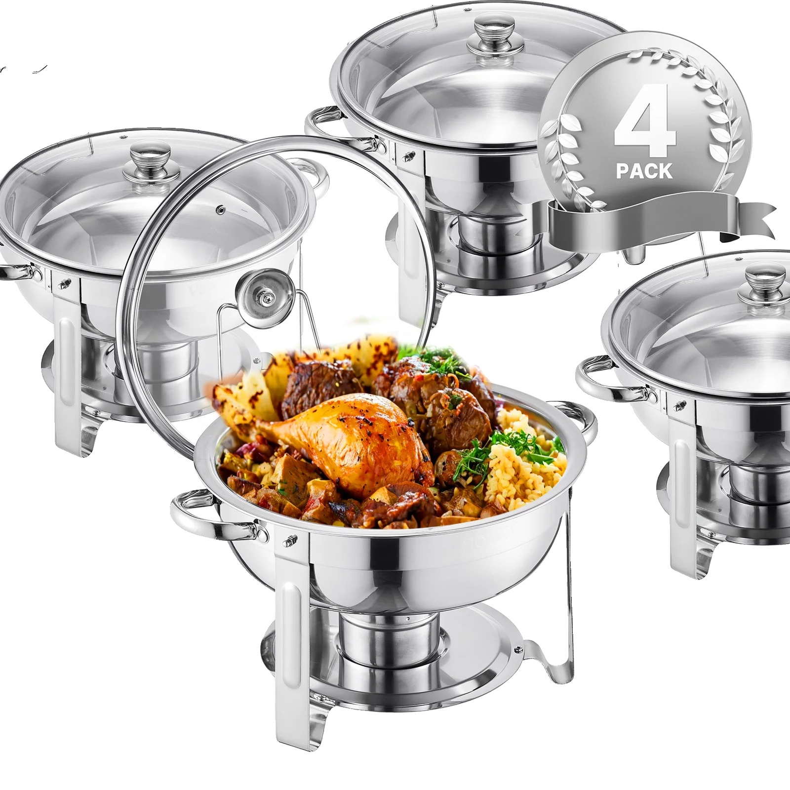 Chafing Dish, Edelstahl, Glasdeckel, 4er-pack Silber