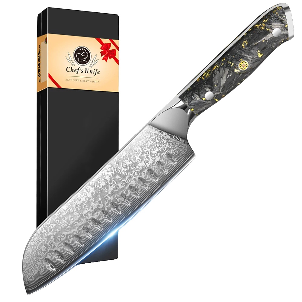 Santoku-messer, Damaststahl-konstruktion, Ergonomischer Griff, Santoku-messer