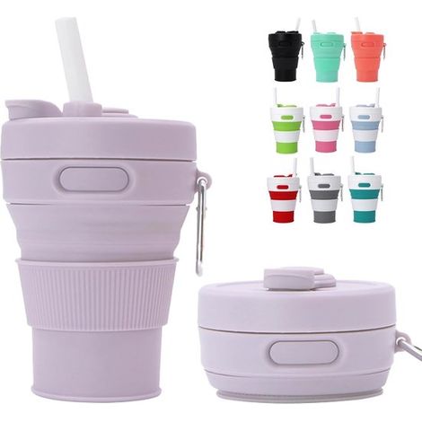 450 Ml (15 Oz) Lila Faltbarer Silikon-reisebecher – Wiederverwendbarer Und Umweltfreundlicher Kaffeebecher Mit Auslaufsicherem Deckel Für Büro, Fitnessstudio Und Outdoor-aktivitäten