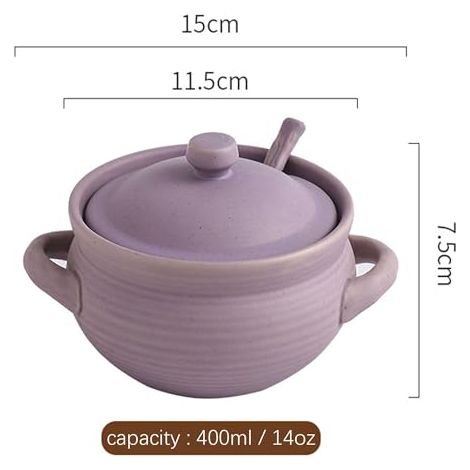 Küchenschüsseln, Brühbecher, Zwiebelsuppenschüsseln Mit Griffen, Ofenfeste Zwiebelsuppentöpfe, Mikrowellengeeignete Suppenschüssel Mit Deckel, Suppentasse (lila, 400 Ml)