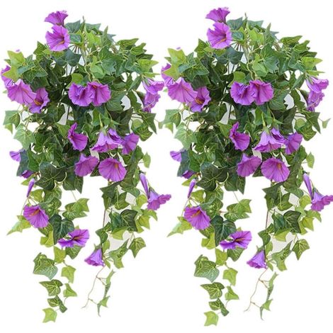Set Mit 2 Künstlichen Hängeblumen, Künstlichen Plastikblumen, Ackerwinde, Für Zäune, Drinnen, Draußen, Garten, Veranda, Dachvorsprünge, Hochzeitsdekoration