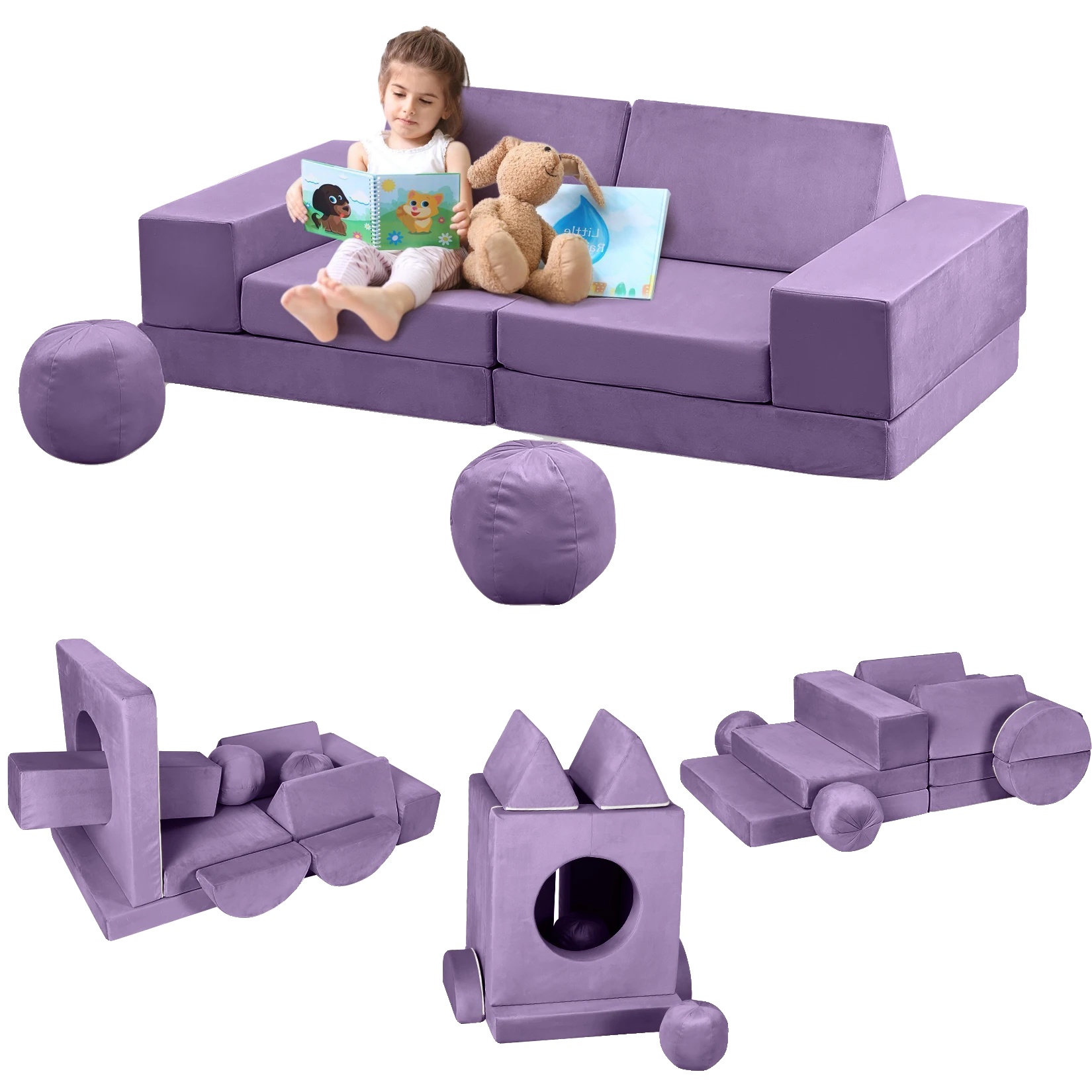 Kinder Spielcouch, Modulares Design, Weiche Schaumstoffkonstruktion, Lila