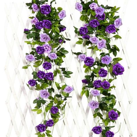 Zweifarbige Künstliche Rosengirlande (2-teilig, 240 Cm Lang) - Hängende Seidenblumen - Künstliche Blumen Für Den Innen- Und Außenbereich - Hochzeits- Und Wanddekoration (lila)