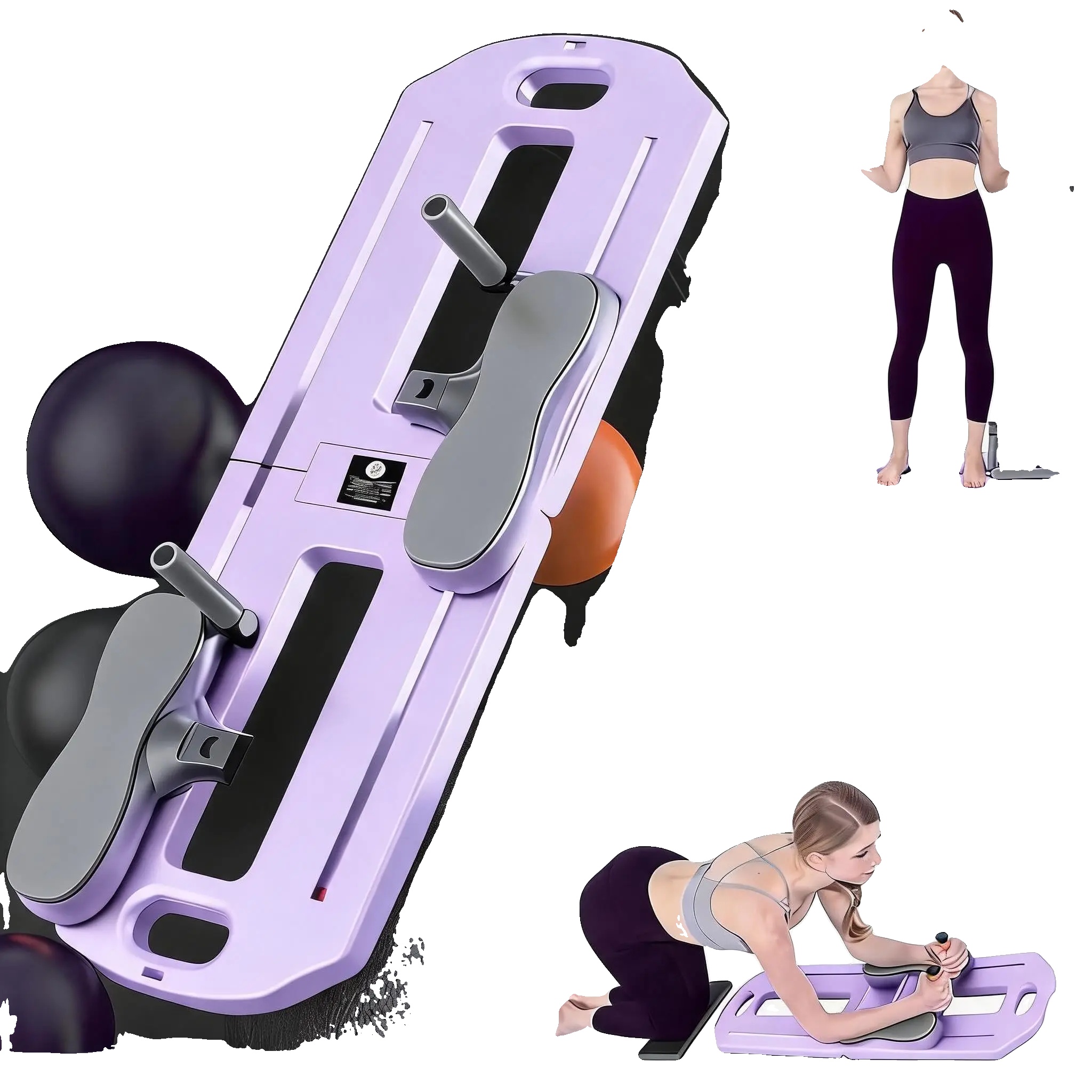 Pilates Reformer Board, Multifunktionales Fitnessgerät, Kompaktes Design, Lila