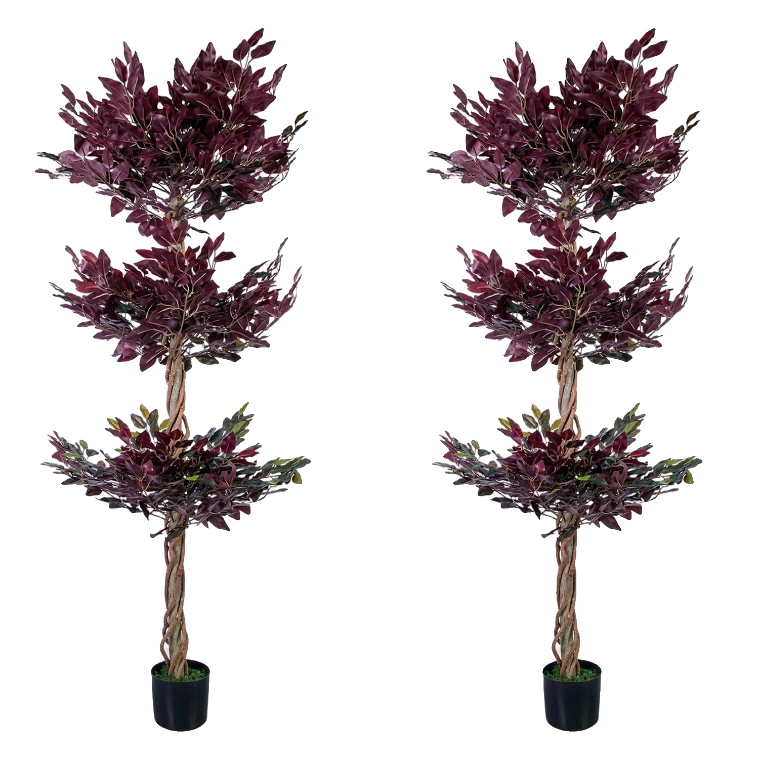 Künstlicher Ficusbaum, Lebensechte Blätter, Langlebige Konstruktion, Fuchsie, 180cm