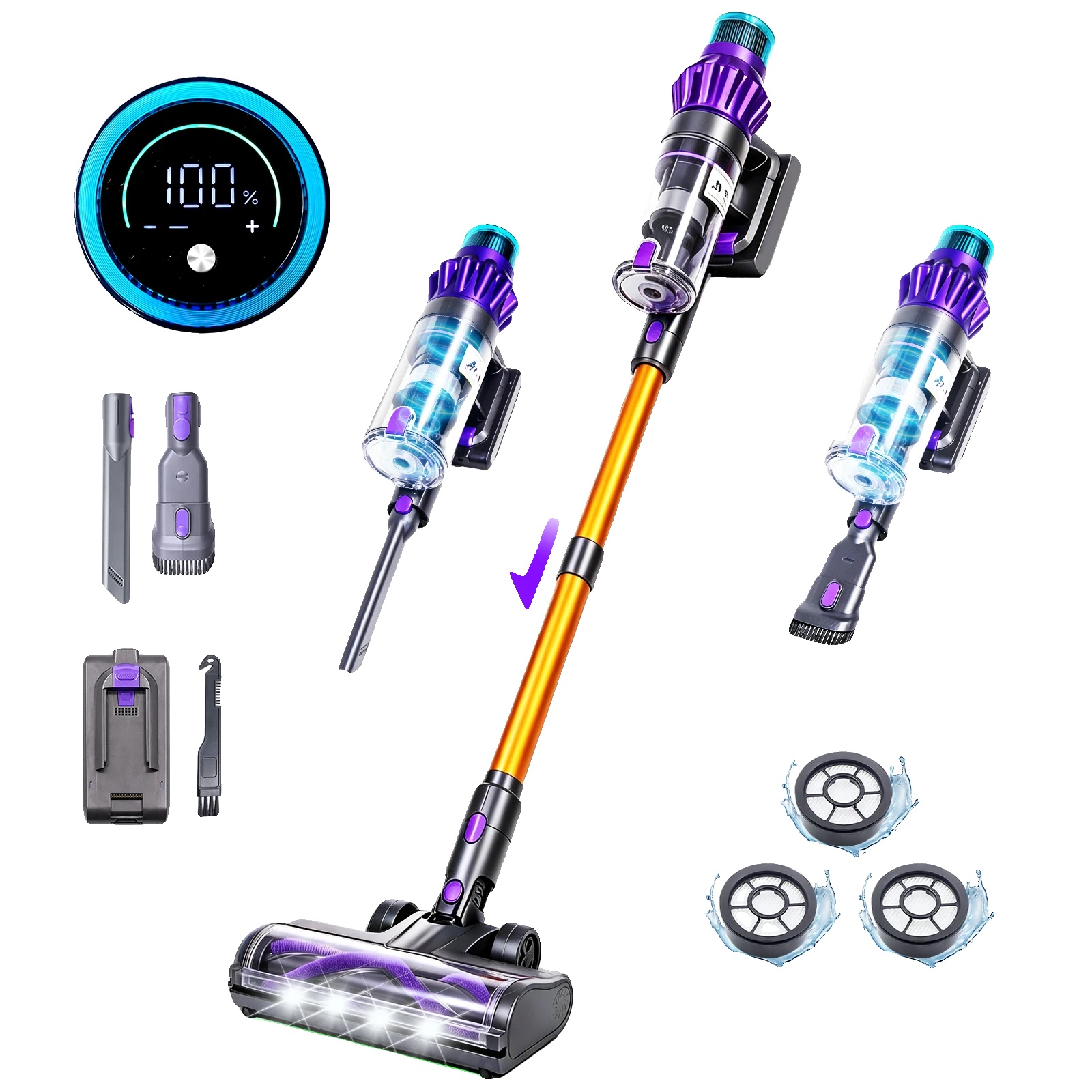 Akku-staubsauger, Hepa-filterung, Intelligenter Automatikmodus, Lila