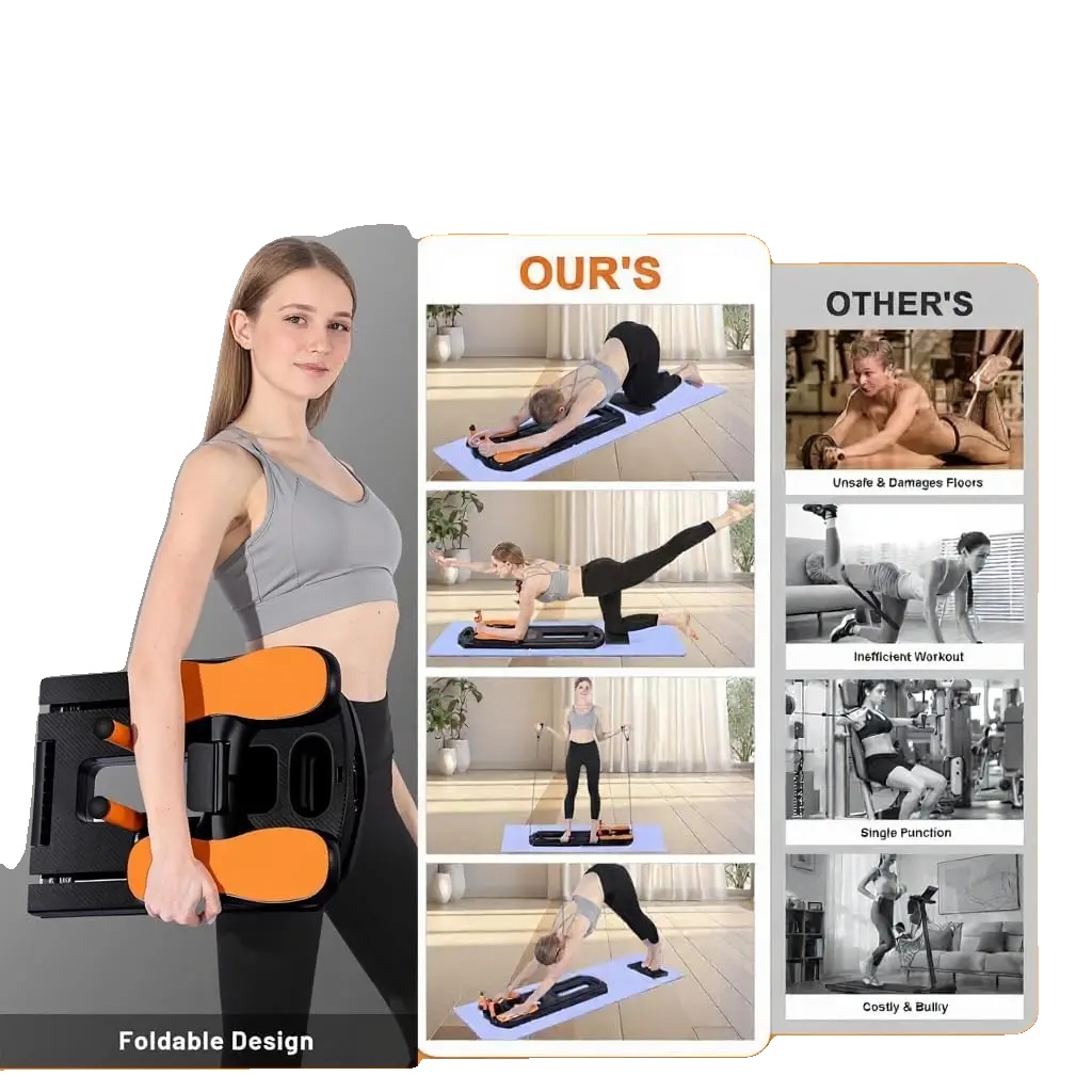 Pilates Reformer Maschine, Robuster Stahlrahmen, Faltbares Design, Unterstützt Bis Zu 300 Lbs, Anpassbarer Widerstand, Geeignet Für Verschiedene