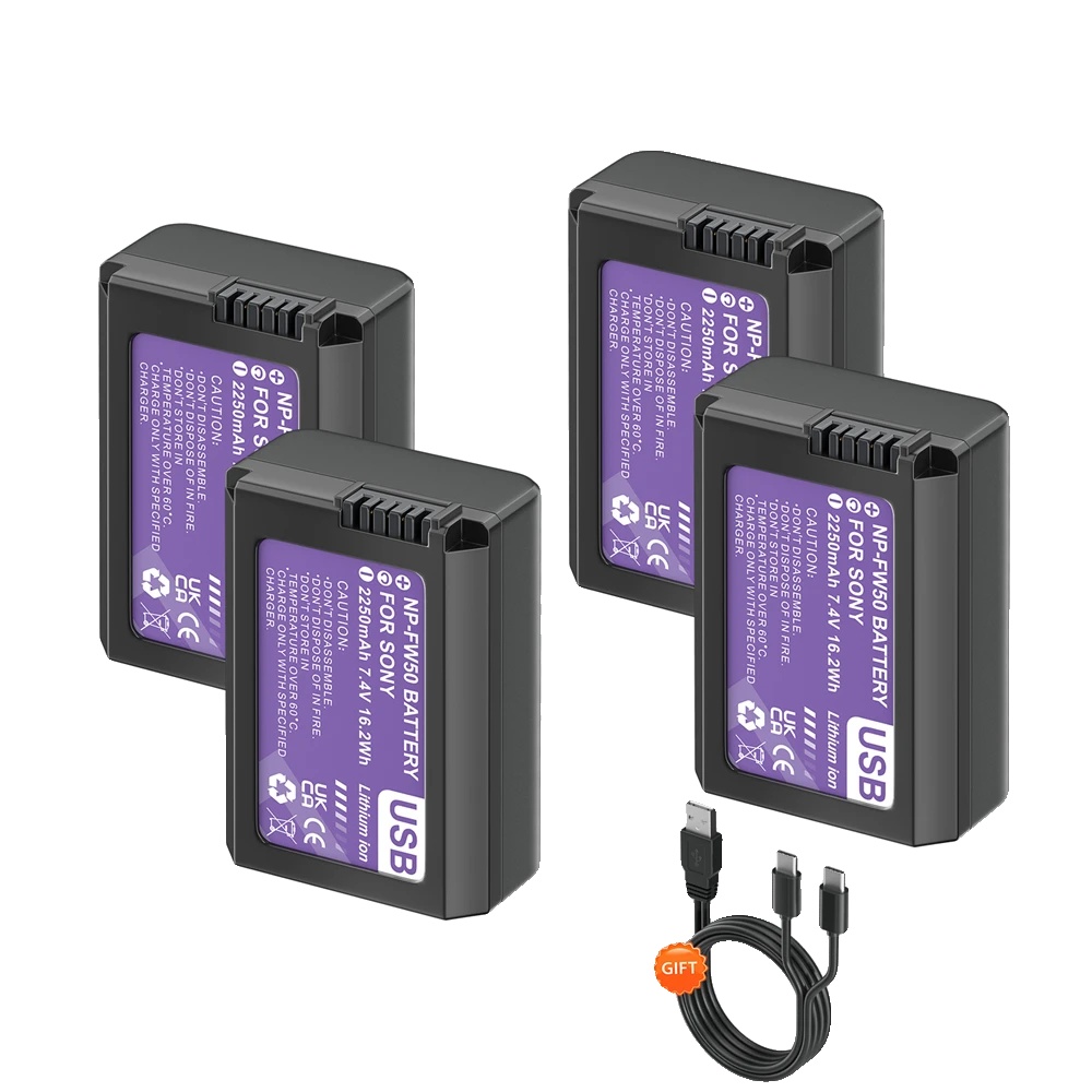 Batteriepack, Usb-c-eingang, Kompatibel Mit Digitalkameras, 4 Stück Np-fw50 Batterie