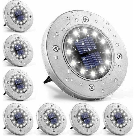 12 Led-solarleuchten, 8 Stück, Weißer Edelstahl, Wasserdicht