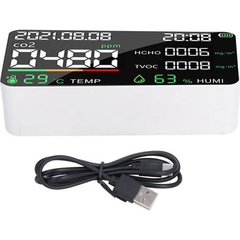 1200-mah-kohlendioxiddetektor, Hcho-co2-tester, Usb-aufladbar, Multifunktional, Feuchtigkeits- Und Temperaturmessung, 5 V Gleichstrom, Weiß, Von Debuns