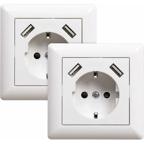 2 Steckdosen Mit Usb-anschluss (max. 1000 G). Unterputz-wandsteckdose Mit Usb-anschluss, System 55 Weiß, Hochglanzweiß, Von Debuns