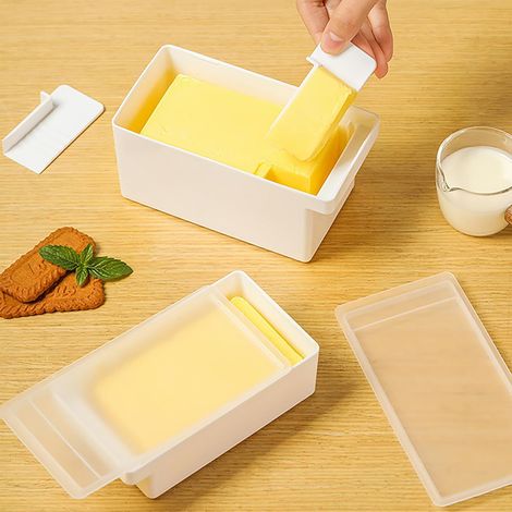 2-teilige Butterdose Mit Deckel Und Butterausstecher, Butterdose Aus Kunststoff Mit Griffen, Präzise Butterdosierung, Spülmaschinenfest, Aufbewahrungsbehälter Für Butter Und Käse Zum Kochen