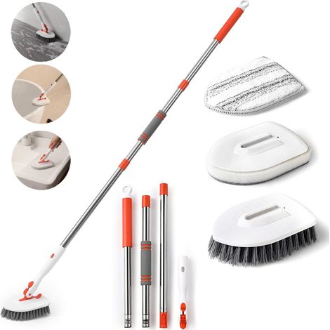 3-in-1 Reinigungsbürste Für Fliesen Und Badewannen – 132 Cm Verstellbarer Griff – 3 Abnehmbare Bürstenköpfe – Für Bad, Küche, Wände Und Fliesen