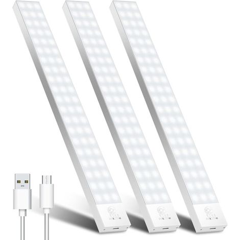 32 Cm Bewegungsmelder-schrankleuchte, 3er-pack, 5000 K, 1500 Mah Led-nachtlicht Mit Bewegungsmelder, Wiederaufladbare Led-streifenleuchte Für Treppen, Flure, Küchen, Kleiderschränke