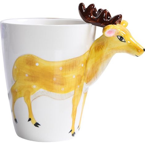 3d-tiermotiv-becher – Bemalter Keramikbecher – 3d-wasserbecher Mit Einem Niedlichen Rentier – 400 Ml