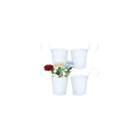 4-teiliges Hängeblumentopf-set Für Den Außenbereich, Metall-hängeblumentöpfe Für Balkon, Pflanzgefäße Für Den Garten, Hängeblumentöpfe Mit Abflussloch, Blumentopf Für Zäune, Weiß