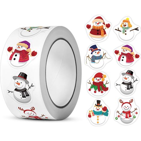500 Weihnachtsaufkleber – Weihnachtsdekoration – Weihnachtsetiketten – Weihnachtsschneemann – 2,5 X 2,5 Cm