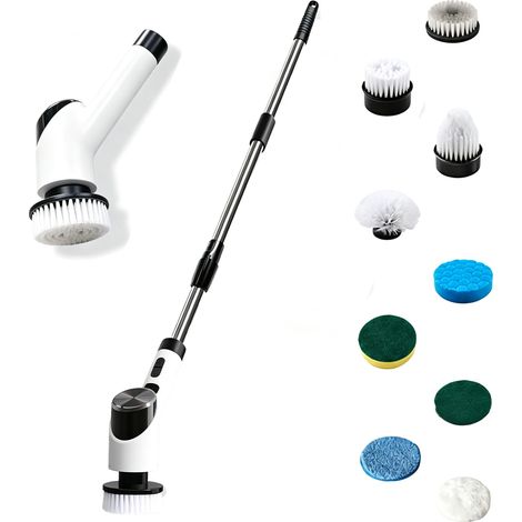 9-in-1-akku-elektroreinigungsbürste – Led-anzeige – Langer Griff – Wasserdicht (ipx7) – Sprühfunktion – Für Bad, Böden, Badewanne, Fliesen Und Toilette