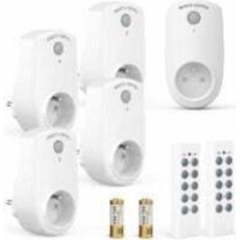 Alovez – 5er-pack Kabellose, Fernbedienbare Steckdosen – 30 M Reichweite – 2 Fernbedienungen Inklusive – Ein-/ausschalter – Abs-gehäuse