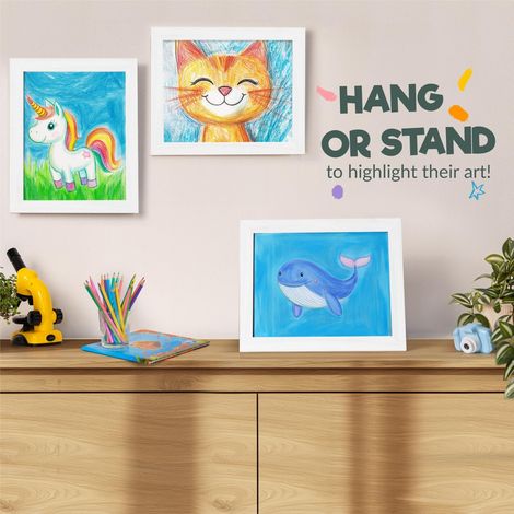 Austauschbare Bilderrahmen – Frontöffnung Zum Präsentieren Und Aufbewahren – 100 Stück – 3er-set Rahmen Für Kinderzeichnungen Mit Wandhaken Und Ständer – 21 X 30 Cm – Weiß