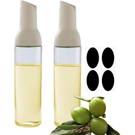Automatischer Ölspender, 2 Stück – 500-ml-beigeglasflaschen Mit Tropffreiem Ausgießer Und Großer Öffnung Zum Einfachen Befüllen Und Reinigen – Weiß
