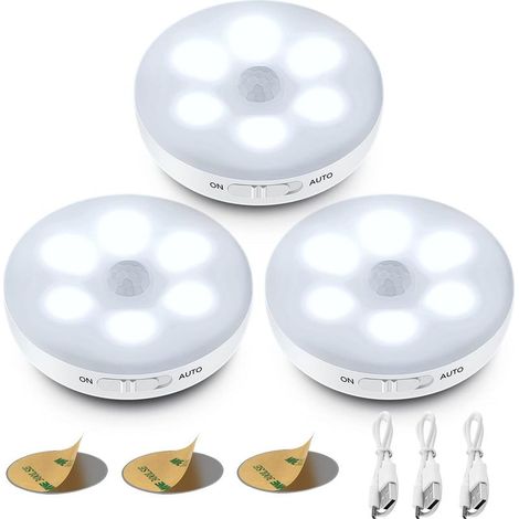 Automatisches Led-nachtlicht, Bewegungsmelder-innenleuchte, Selbstklebende, Per Usb Aufladbare Akkuleuchte, Kabellose Led (weiß)-chrom