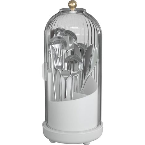 Besteckkorb Mit Deckel – Innendrehung – Besteckorganizer Aus Kunststoff Für Küchenschrank Oder Speisekammer – Aufbewahrungskorb Für Gabeln, Messer Und Löffel – Weiß