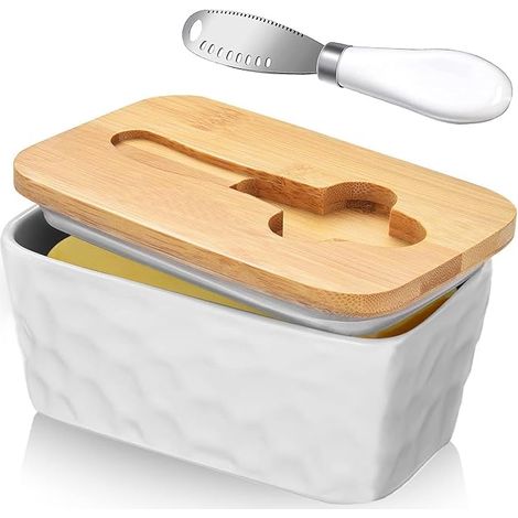 Butterdose Mit Deckel Und Buttermesser, Butterdose Aus Glas Und Porzellan, Butterdose, Geruchsdichte Käsedose Für Den Kühlschrank, Butterdose Aus Keramik Für 250 G Butter (weiß)