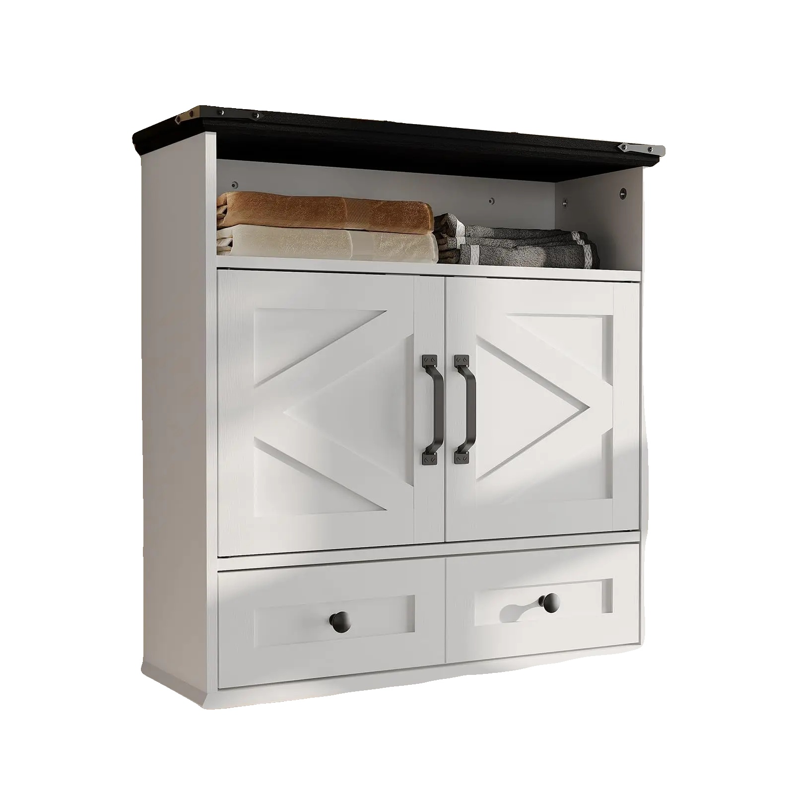 Wandmontierter Medizinschrank, Verstellbare Regale, Bauernhaus-design, Weiß Mit Schublade