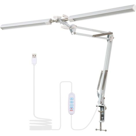 D C5v 2a 24w 120leds Doppelkopf-tischleuchte Mit Teleskopauslöser, Usb, 3 Farbtemperatureinstellungen, 10 Einstellbare Helligkeitsstufen, Speicherfunktion Bei Stromausfall (weiß)