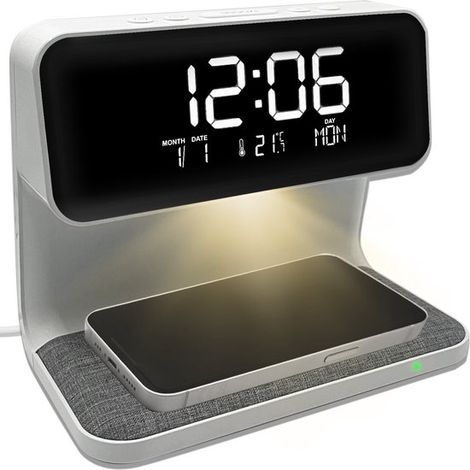 Digitaler Wecker Mit Wecklicht, Kabellosem Ladegerät, Zwei Weckzeiten, Einstellbarer Helligkeit, Kinderwecker, Einstellbarem Nachtlicht, Weiß.