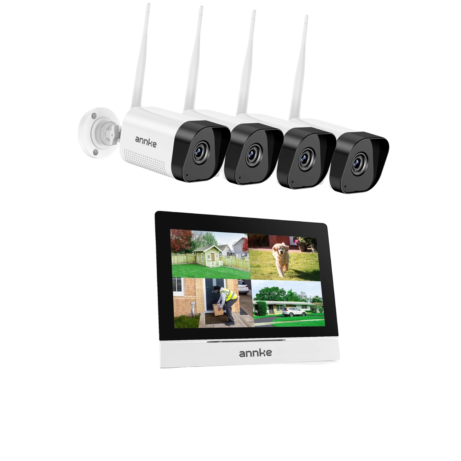Sicherheitskamerasystem, 7" Touchscreen, Nachtsicht, 4 Stück Kamera, Kein Stecker