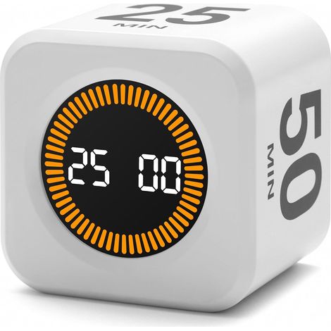 Drehbarer Digitaltimer Für Optimale Produktivität – Vorprogrammierte Laufzeiten Von 5, 25, 10 Und 50 Minuten – Kompaktes Tischformat – Integrierter Schwerkraftsensor – Geräuschlos