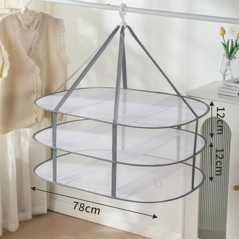 Dreistöckiger Wäscheständer, Wäschetrockner, Kleiderbügel Flach Auslegen, Multifunktionaler Wäschetrockner, Klappbarer Hängewäschetrockner, Hängender Pullovertrockner, Weißer Wäschetrockner, Nylonnetz