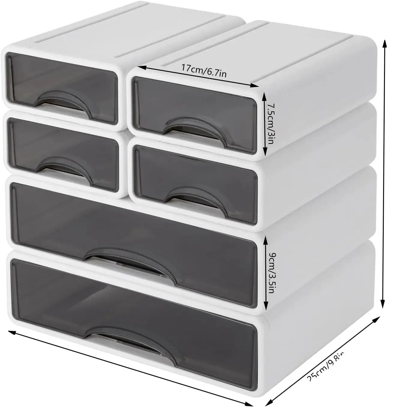 Schreibtischorganizer, 6-schubladen-design, Stapelbare Aufbewahrungslösung, 34x25x33cm, Weiss