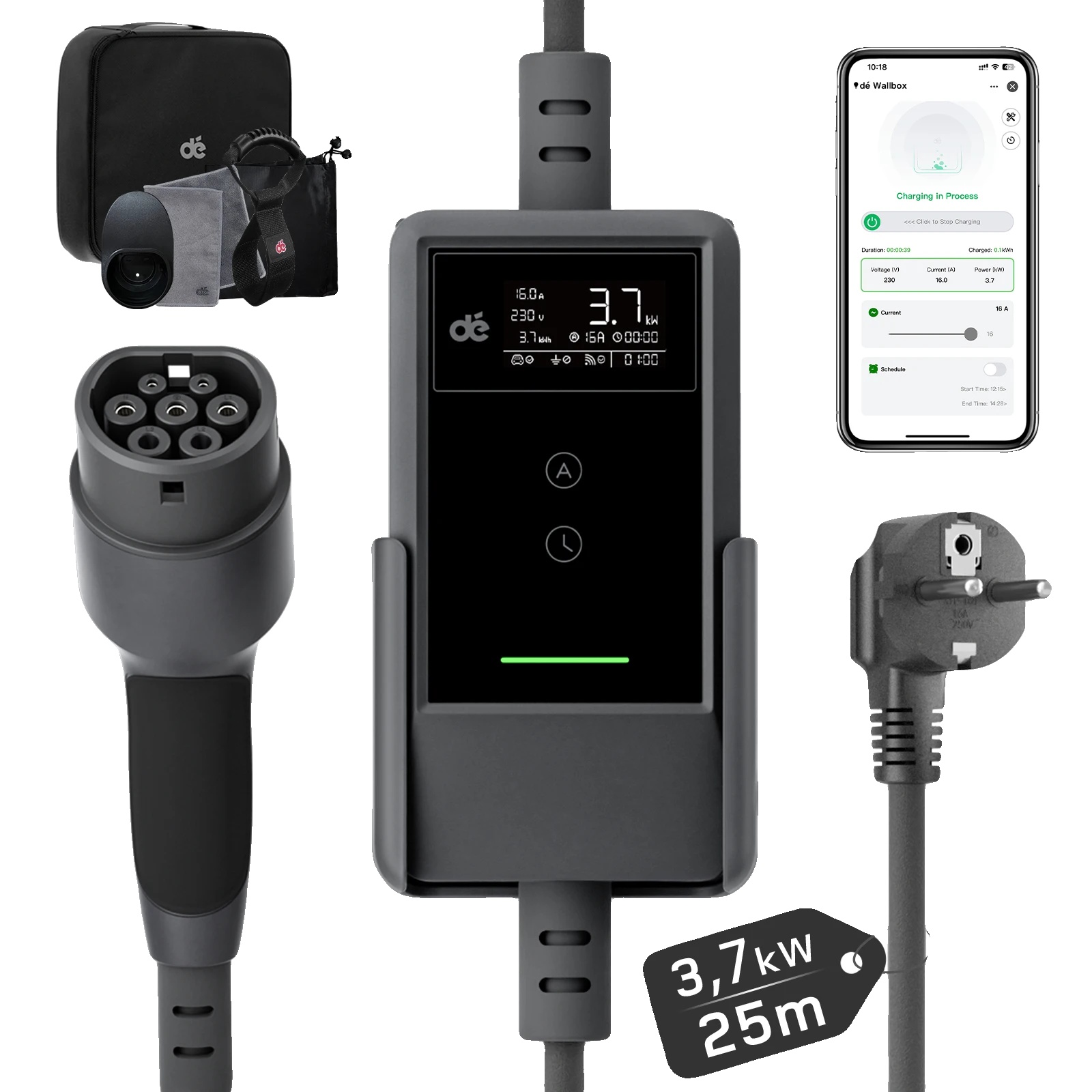 Ev-ladegerät, 3,7 Kw Leistungsausgang, Typ 2 Kompatibilität, 3.7kw 25m App, Typ2-e