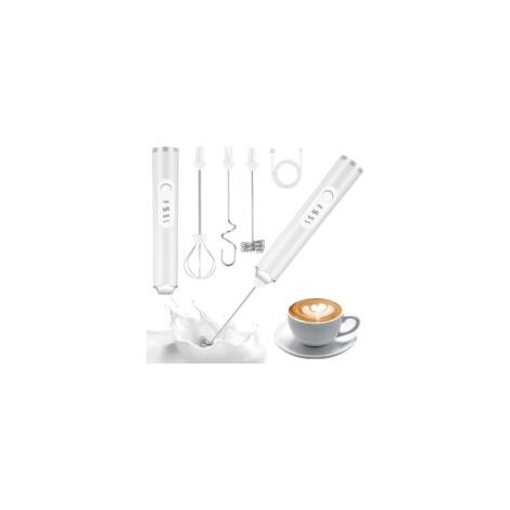 Elektrischer Mixer – 1, Wiederaufladbarer Milchaufschäumer, Weiß, Usb-c-ladeanschluss, 3 Schneebesen – Küche