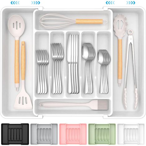 Extra Großer, Ausziehbarer Besteckkasten, Besteckaufbewahrungsbox, Besteckschubladen-organizer, Verstellbarer Besteckhalter, Geeignet Für Löffel, Gabeln Und Messer, Weiß
