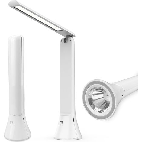 Faltbare Und Wiederaufladbare Led-schreibtischlampe Mit Taschenlampe – Kabellos Und Tragbar Für Zuhause, Büro Und Kleine Räume (weiß)