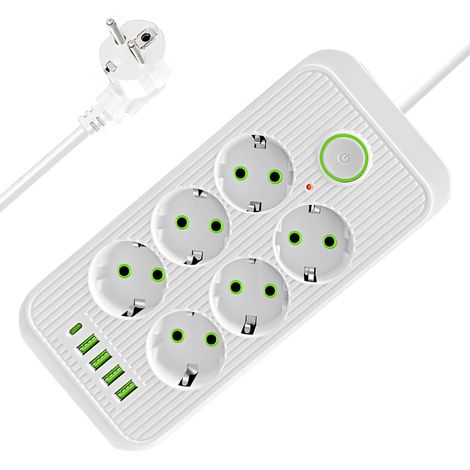 Flache Steckdosenleiste Mit 6 Steckdosen, 4 Usb-anschlüssen (3 Usb-a + 1 Usb-c), Schalter, Überspannungsschutz, 10 A 2500 W, 2 M Verlängerungskabel, Für Büro Und Zuhause