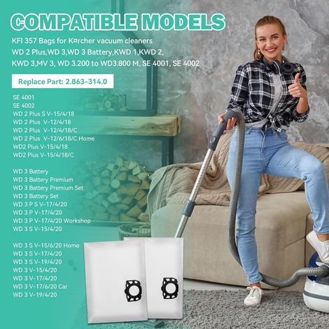 Geeignet Für Kfi 357 Staubsaugerbeutel (10er-packung), Kompatibel Mit Kärcher Wd 2 Plus, Wd 3 Und Wd 3 Akku-staubsaugern.