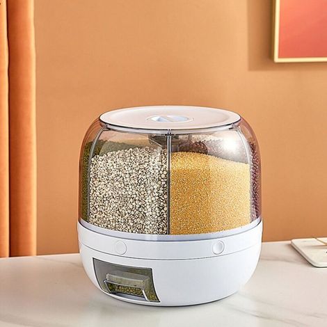 Getreidespender, 360° Drehbarer Getreidebehälter Mit 6 Fächern Für Kleingetreide, Bohnen, Reis (5 Kg)