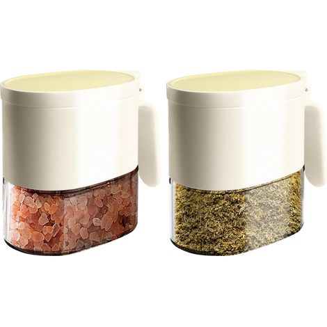 Gewürzglas Aus Glas Mit Löffel, 2 Gewürzgläser Mit Löffeln Und Magnetdeckeln, Gewürzgläser Für Salz, Zucker Und Pfeffer Zur Aufbewahrung Von Küchengewürzen, 380 Ml (cremeweiß)