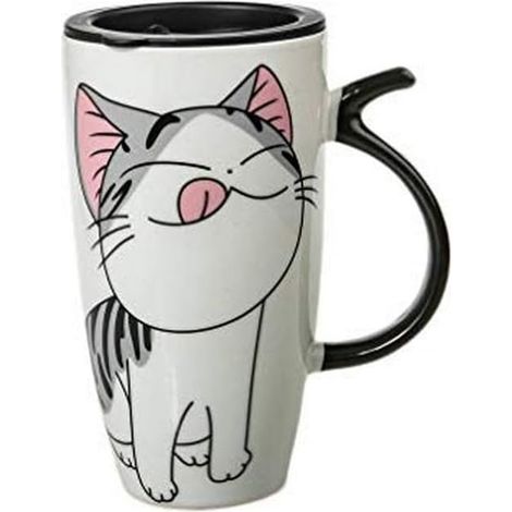 Glückskatzen-tasse 600 Ml – Weiße Porzellantasse – Tee- Und Kaffeetasse – Isolierdeckel – Glückskatze – Geschenkidee