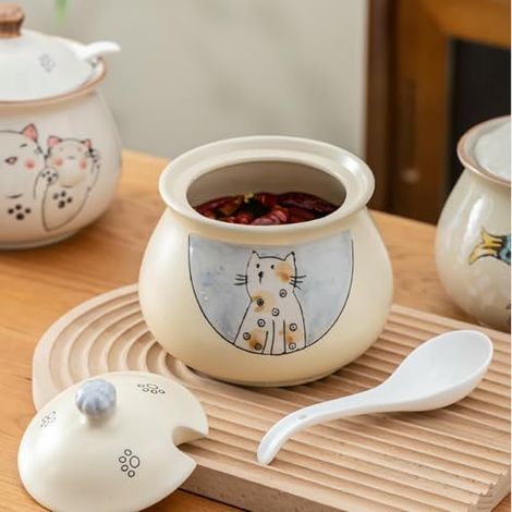 Großer, Hitzebeständiger Keramik-schmalztopf Für Den Hausgebrauch – Couple Cat 1300 Ml