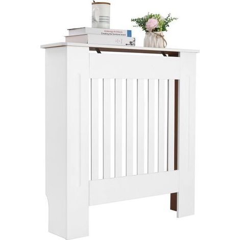 Heizkörperverkleidung Mit Vertikalem Streifenmuster, Mdf-platte, E1-qualität, Belüftet, Schlichtes, Traditionelles Design, Weiß, Klein, 78 X 19 X 81,5 Cm