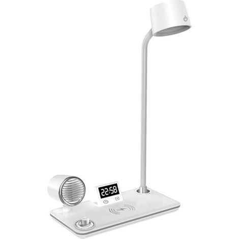 Intelligente Multifunktions-schreibtischlampe – Vereint Schreibtischlampe, Lautsprecher, Digitaluhr Und Kabelloses Ladegerät – 1 Stück, Weiß