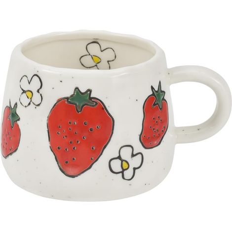 Keramik-kaffeebecher – Hübsches Erdbeermuster – Bedruckter Blumenbecher – Geeignet Für Büro Und Zuhause – 300 Ml – Für Latte (erdbeere)